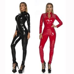 6783--New style glossy patent leather jumpsuit mirror sexy underwear zippered over the crotch