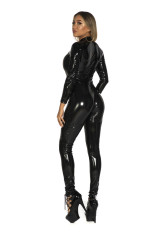 6783--New style glossy patent leather jumpsuit mirror sexy underwear zippered over the crotch