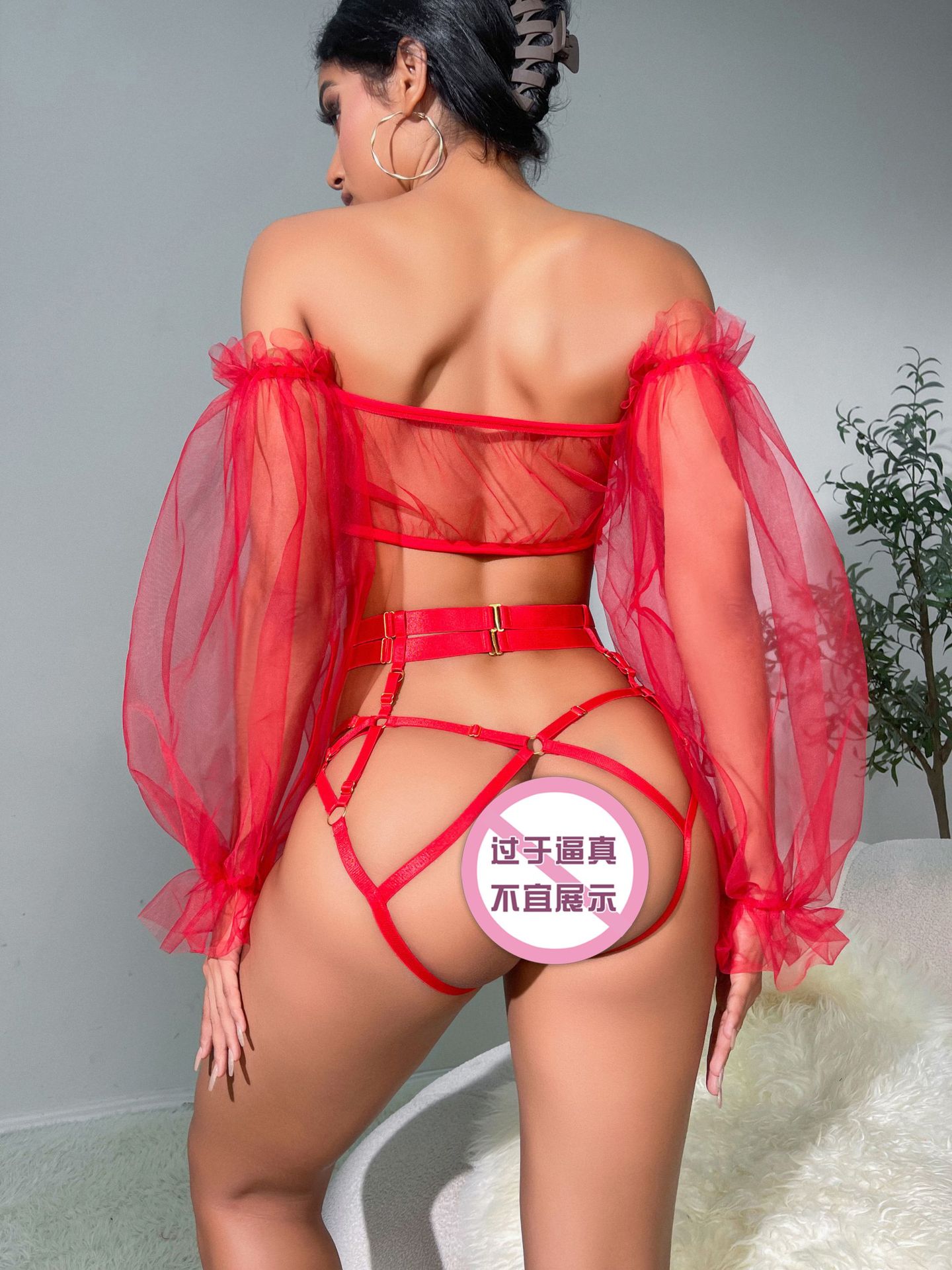 2303070-European and American cross-border sexy lingerie set sexy see-through mesh lace temptation uniform