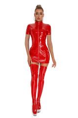 6868--High elastic bright leather sexy underwear, bright patent leather nightclub zipper short-sleeved tights