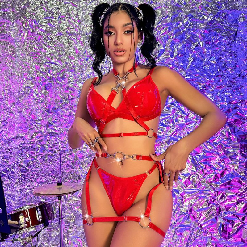 2303065-Sexy lingerie heavy industry chain sexy temptation uniform suit female metal binding