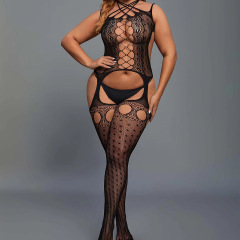 WY-86029--Plus size bunny girl sexy suspender halterneck jumpsuit see-through mesh clothing