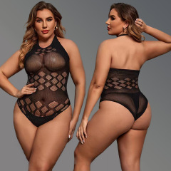 WY-86034--Sexy and fun large size no-take-off hollow cos see-through jumpsuit net