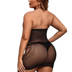 WY-86043--Plus size halterneck, backless hot girl's butt-covering uniform, small breasts, hollow, sexy temptation, sexy mesh clothes