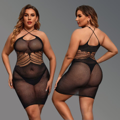 WY-86028--Hip-covering dress, hollow sexy sexy underwear for fat women, plus size mesh
