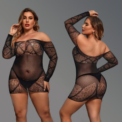 WY-86040--Plus size lingerie sexy hollow dress no need to take off sexy lingerie mesh