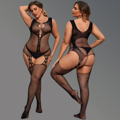WY-86027--Sexy lingerie, sexy hollow-free jumpsuit, large size mesh top