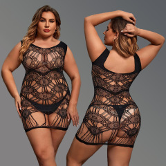 WY-86037--100kg large size sexy underwear with open straps and no need to take off the one-piece bodysuit with hollow net