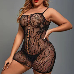 WY-86033--Sexy sexy underwear, large size pajamas, large size hollow mesh, no need to take off