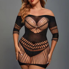 WY-86041--Sexy and sexy no-take-off sexy women's backless hollow one-piece skirt see-through large size net clothing
