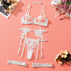 2068-Embroidered water-soluble flower girl clothing mesh see-through sexy high-end underwear bra set