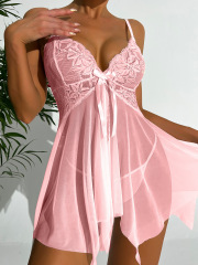 106639-Lace sexy pajamas, sexy underwear, see-through wear, women's mesh suspender nightgown