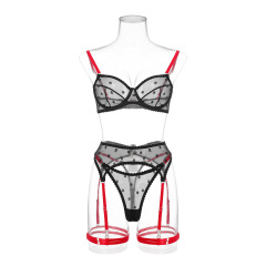 2014-Thin polka dot bra set mesh women's garter sexy underwear