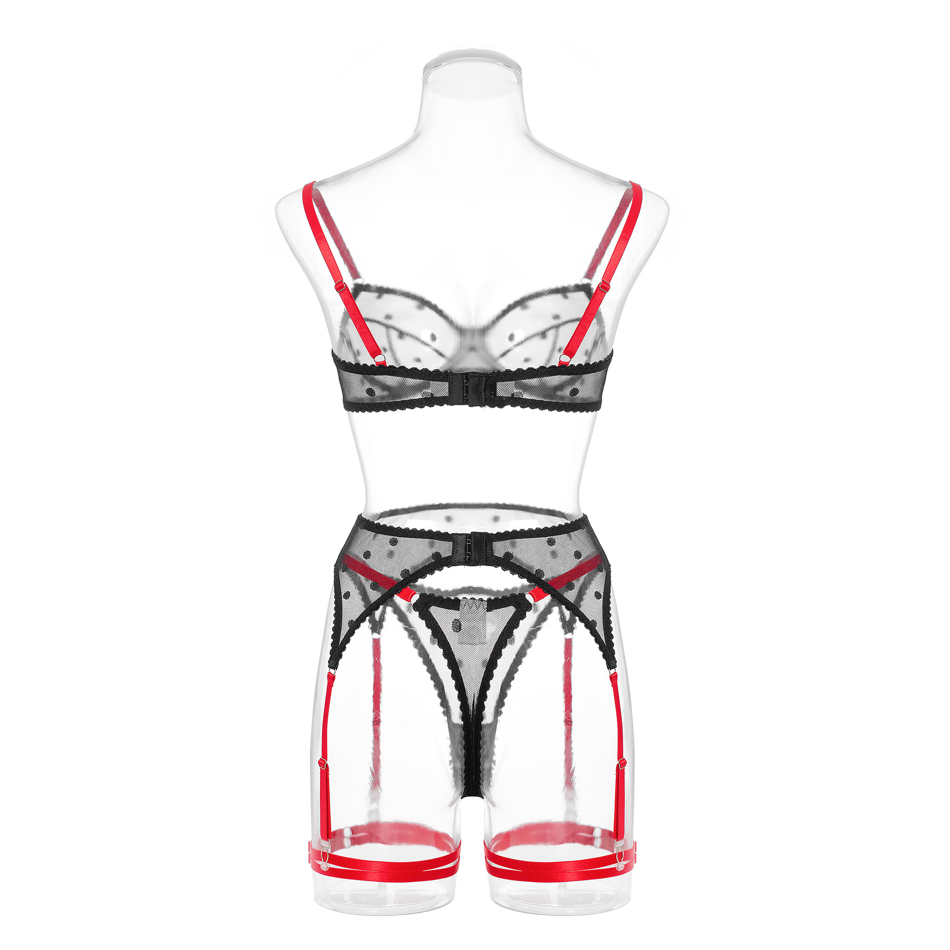 2014-Thin polka dot bra set mesh women's garter sexy underwear