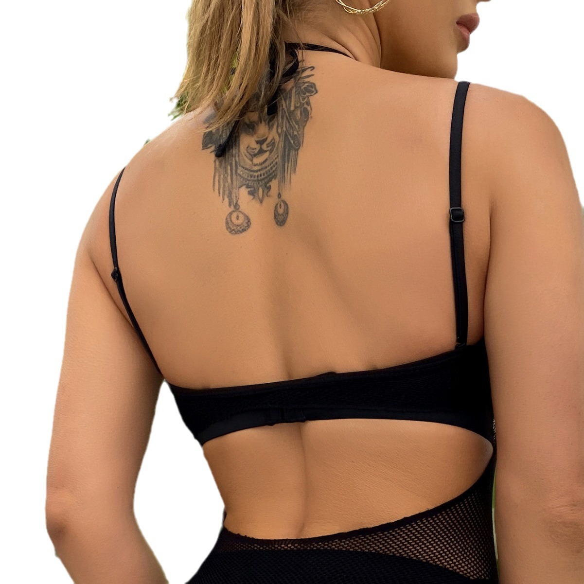 YD91-1-Sexy halterneck bikini set, Amazon's hot-selling mesh top, sexy hollow temptation