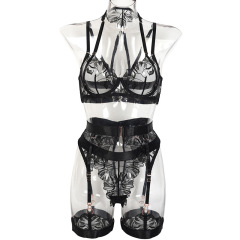 Z3141A-Sexy bra with complex craftsmanship, halter neck, see-through mesh embroidery, sexy lingerie set of four or five pieces