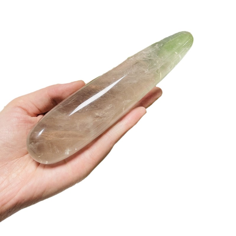S153--Natural crystal citrine raw stone carved and polished crystal massage stick