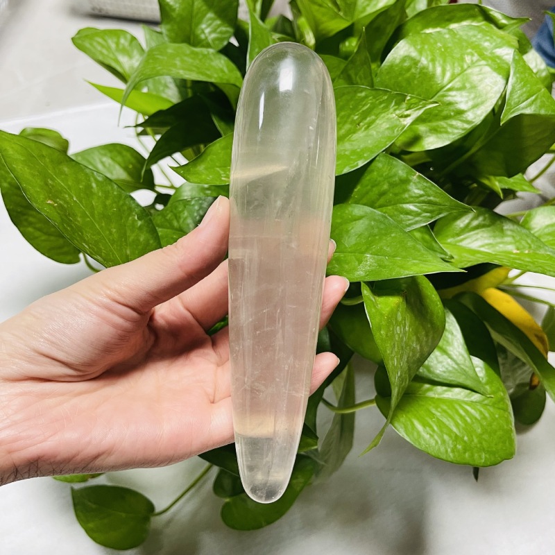 S153--Natural crystal citrine raw stone carved and polished crystal massage stick