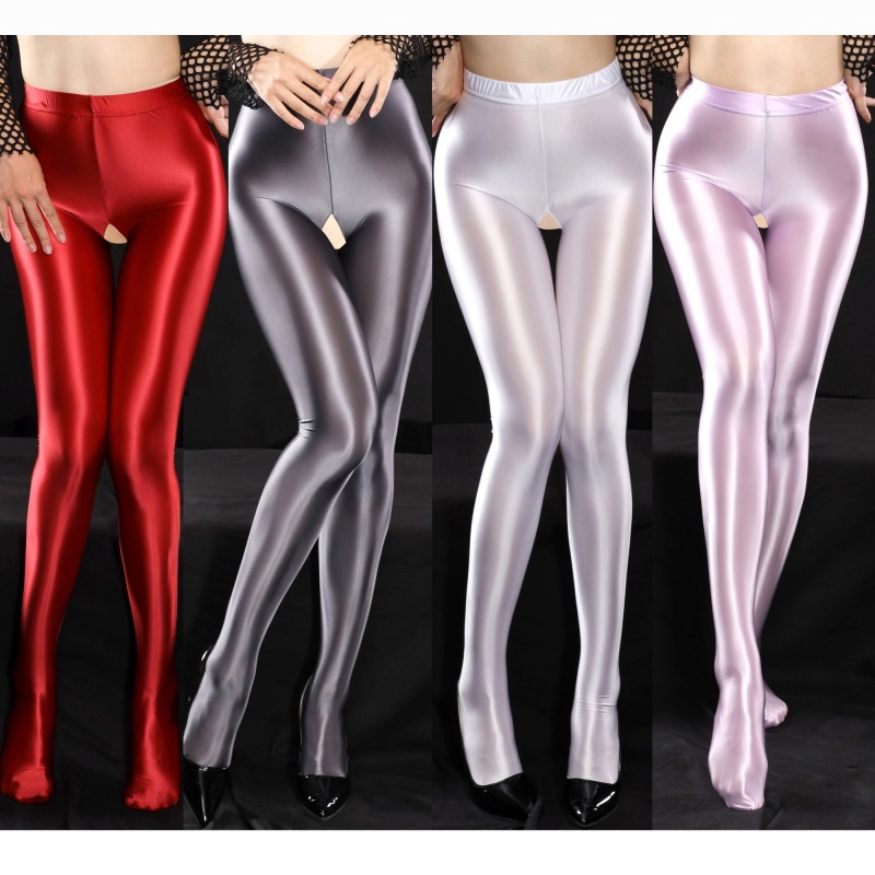 18510--Sexy no-take-off crotchless, shiny, smooth, tight-fitting, non-transparent pantyhose