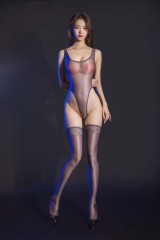 9032+9033--Shiny silky lace stockings sexy transparent bodysuit