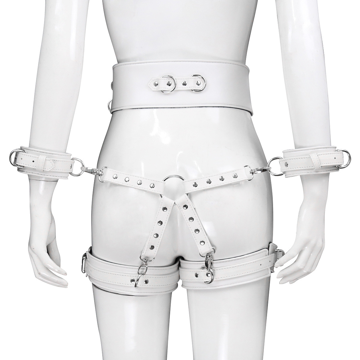 302100277-Sex toys leather handcuffs, leg cuffs and waist restraints, alternative toy cross leather corset