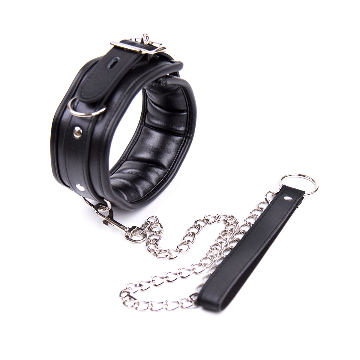 261121004-Iron chain lock sexy neck collar, bondage flirting leather leash