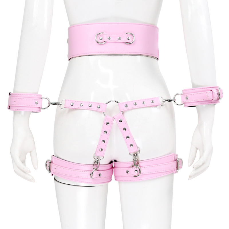 302100277-Sex toys leather handcuffs, leg cuffs and waist restraints, alternative toy cross leather corset