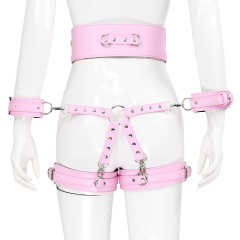 302100277-Sex toys leather handcuffs, leg cuffs and waist restraints, alternative toy cross leather corset