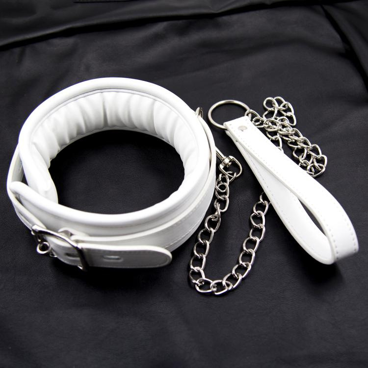 261121004-Iron chain lock sexy neck collar, bondage flirting leather leash
