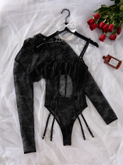 Z3615L--Selling new sexy see-through lace suspender-breasted openable jumpsuit suit