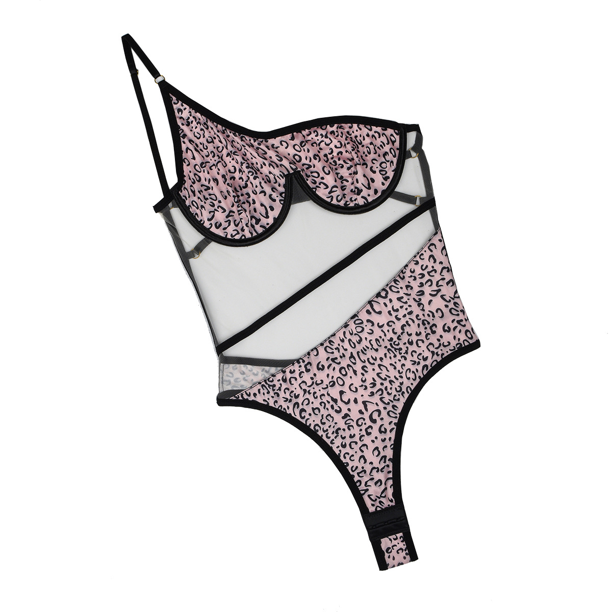 Z3460A--Fashionable leopard print mesh patchwork see-through mesh body-shaping sexy one-piece