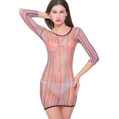 w034--Tight hip-hugging hollow mesh transparent colorful sexy mesh top
