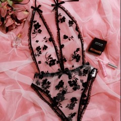 W467--New sexy underwear, black print, see-through mesh one-piece sexy pajamas
