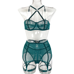 Z3083A--Hot-selling comfortable mesh sexy halterneck strap body-shaping sexy lingerie four-piece set