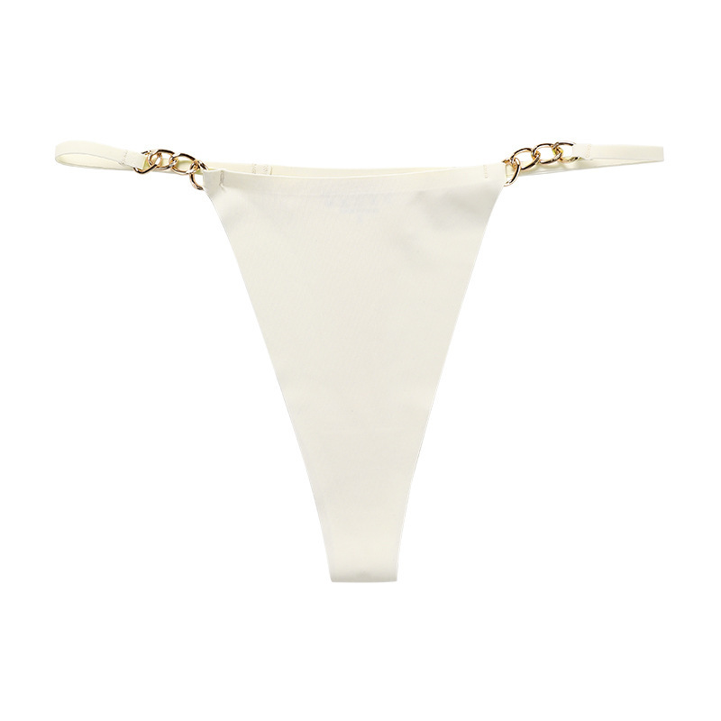 P1688-52--Ice Silk Sexy Underwear Women's One Piece Seamless Large Size Pure Cotton Crotch Breathable Exquisite Metal Ring Women's Thong