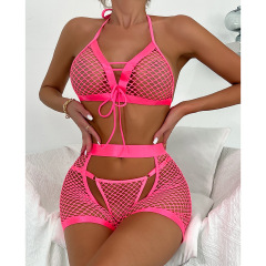 2978--Hot Selling Sexy Lingerie Mesh Perspective Sexy Soft Women's Three Piece Set