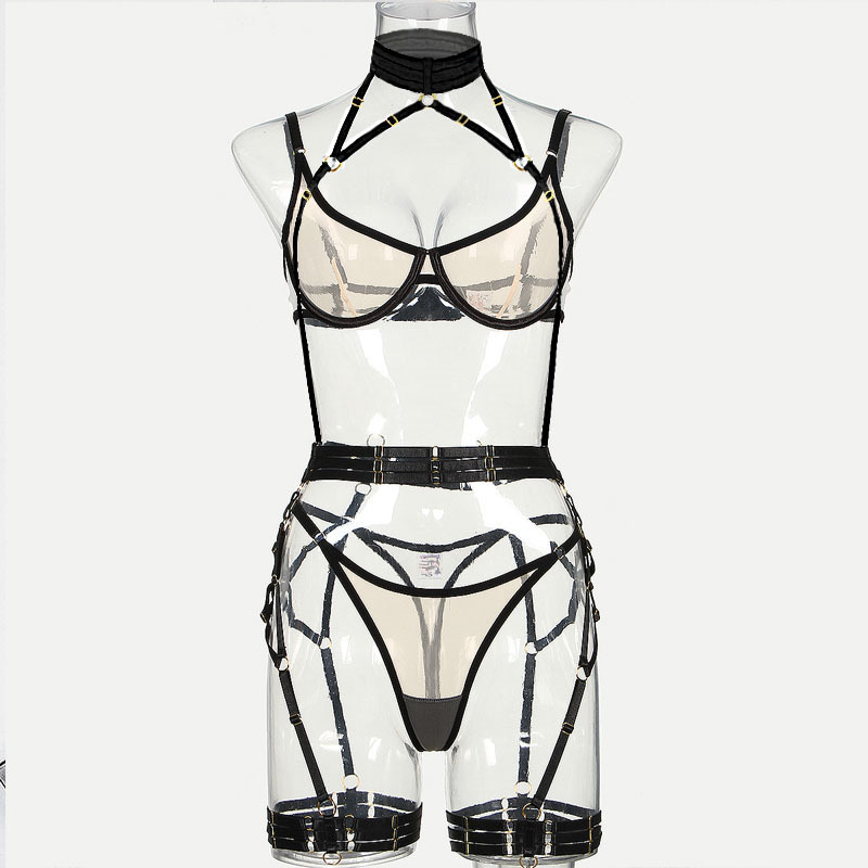 Z3445A--New complex technology fashionable mesh see-through sexy underwear four-piece set