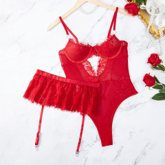 2309072--Sexy Temptation Erotic Underwear Set Lace Embroidery Valentine's Day Passion Uniform