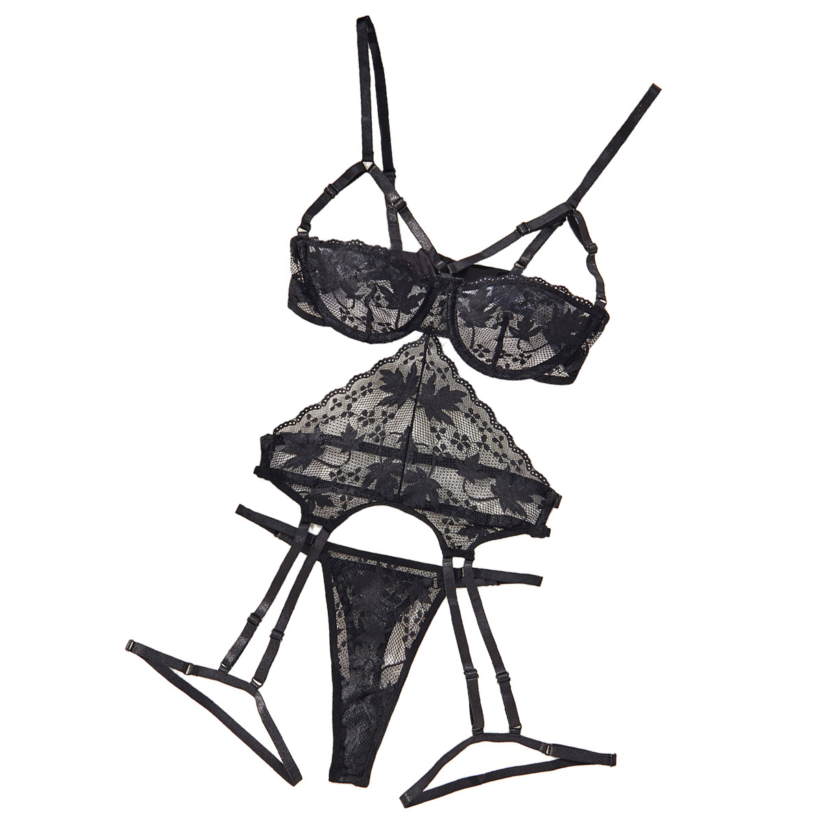 T3779U--Hot selling women's sexy hollow see-through lace body-shaping sexy lingerie set