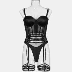Z3334A--New mesh heavy industry fishbone sexy breasted sexy lingerie four-piece set