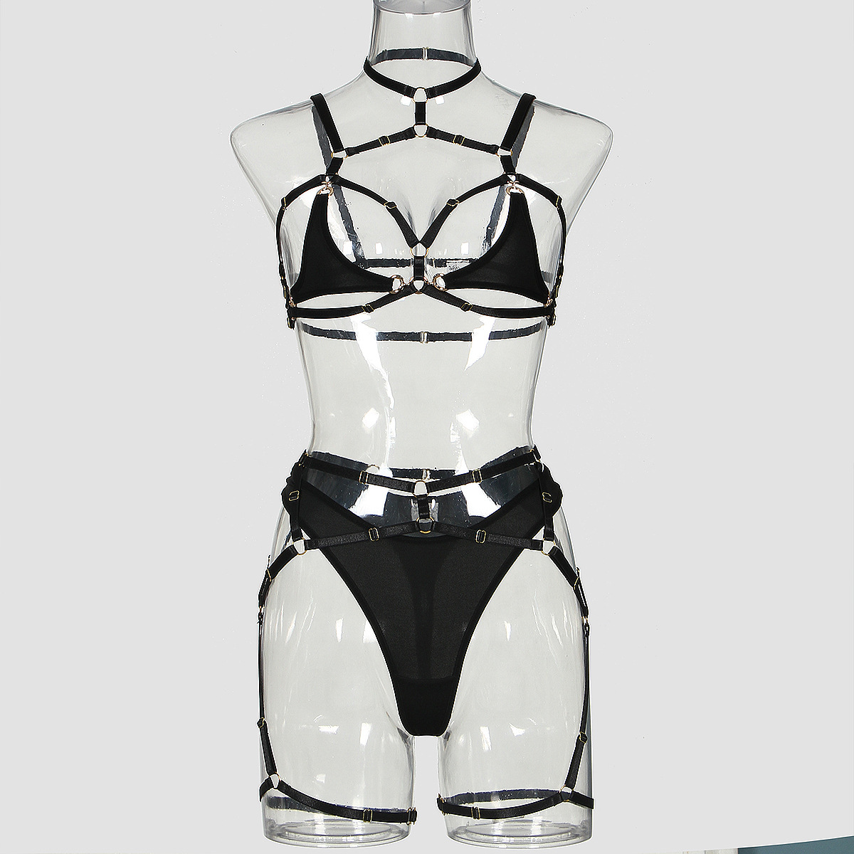 Z3462A--New Sexy Hollow Complex Strap Three-piece European and American Halter Neck Sexy Underwear Set