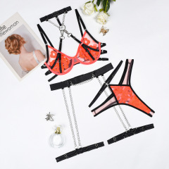 Z3476A--New embroidered mesh splicing detachable contrasting sexy underwear neck ring garter set