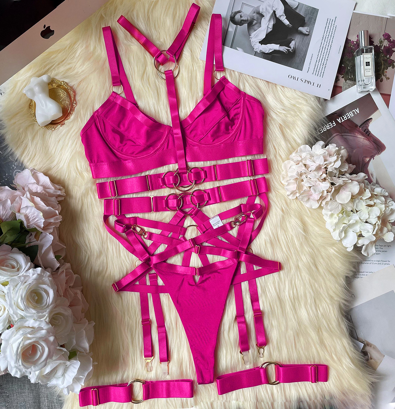 3103--Sexy binding heavy industry strappy halter neck push-up sexy lingerie