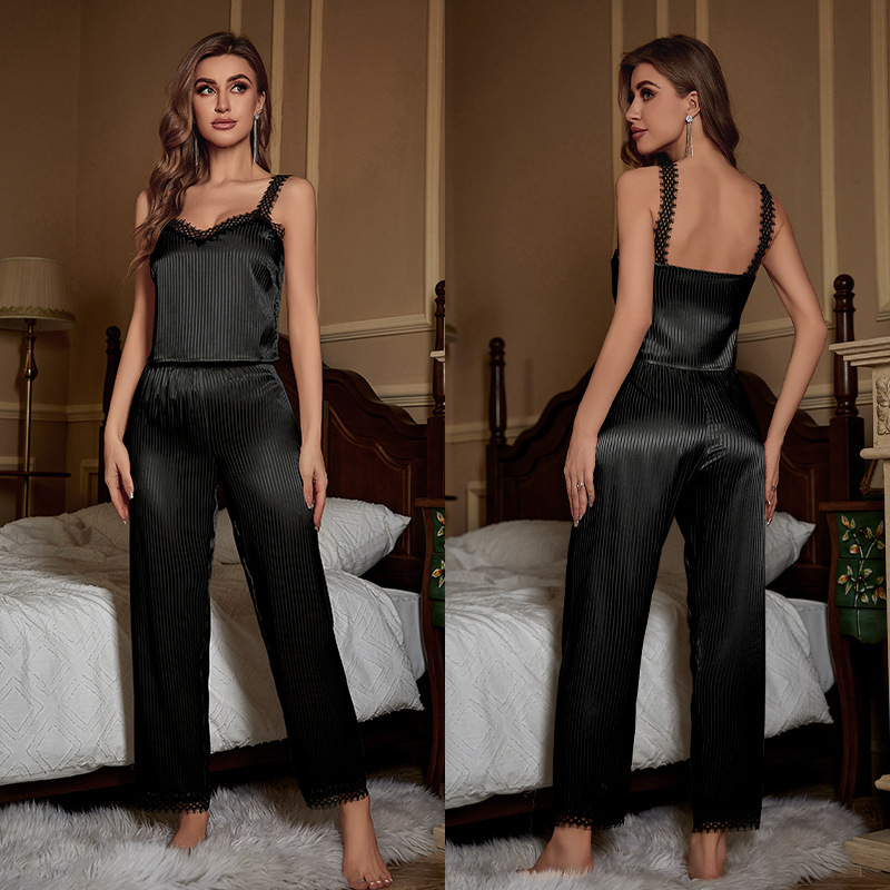 DT3236--Ice silk pajamas, lace suspender trousers, women's home wear