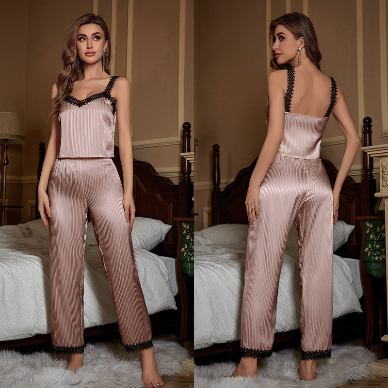 DT3236--Ice silk pajamas, lace suspender trousers, women's home wear