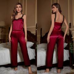 DT3236--Ice silk pajamas, lace suspender trousers, women's home wear