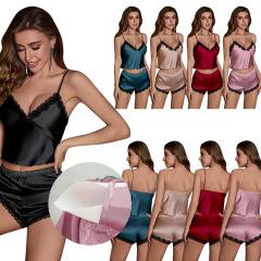 3234--New pajamas for women summer lace suspender shorts set women's home wear