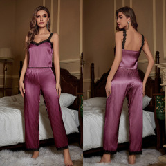 DT3236--Ice silk pajamas, lace suspender trousers, women's home wear