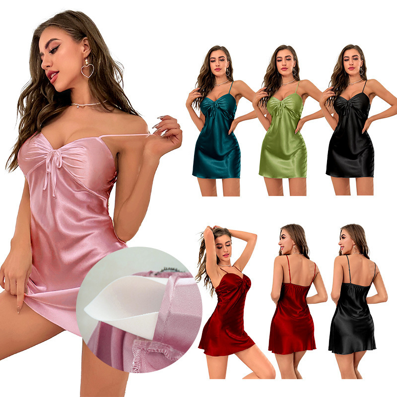 3239--Backless suspender short nightgown with breast pads for women's home wear