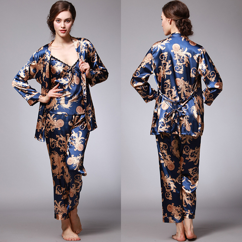 TZ013--Ice silk couple pajamas for women summer three-piece suit